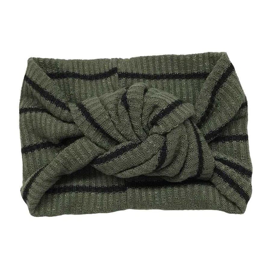 Girl Eyee Kids | Twist Knot Headband, Dark Sage/Black Stripe