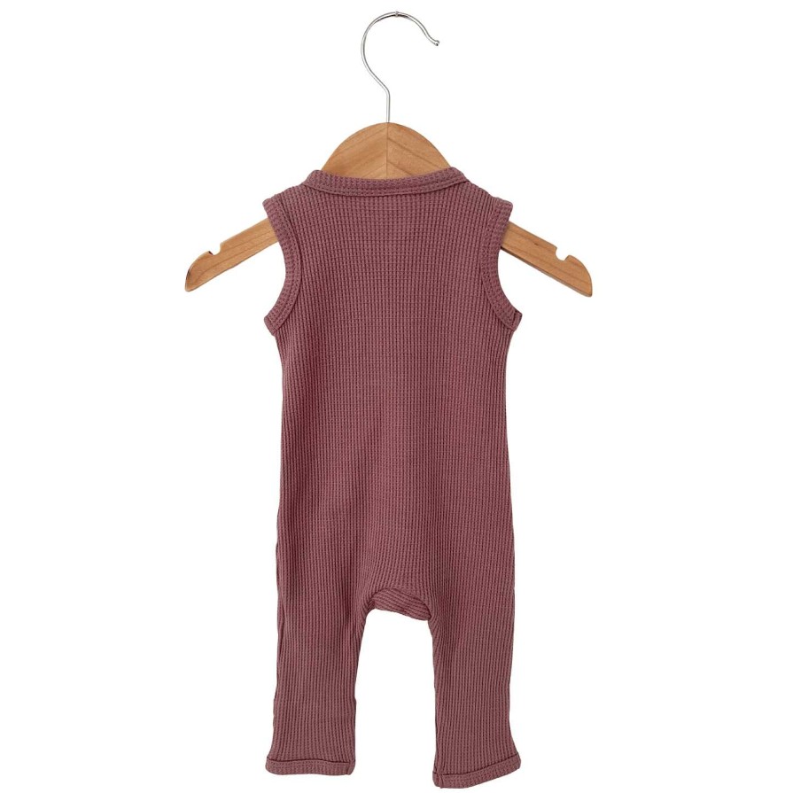 Boy SpearmintLOVE | Organic Waffle Sleeveless Zip Romper, Winterberry