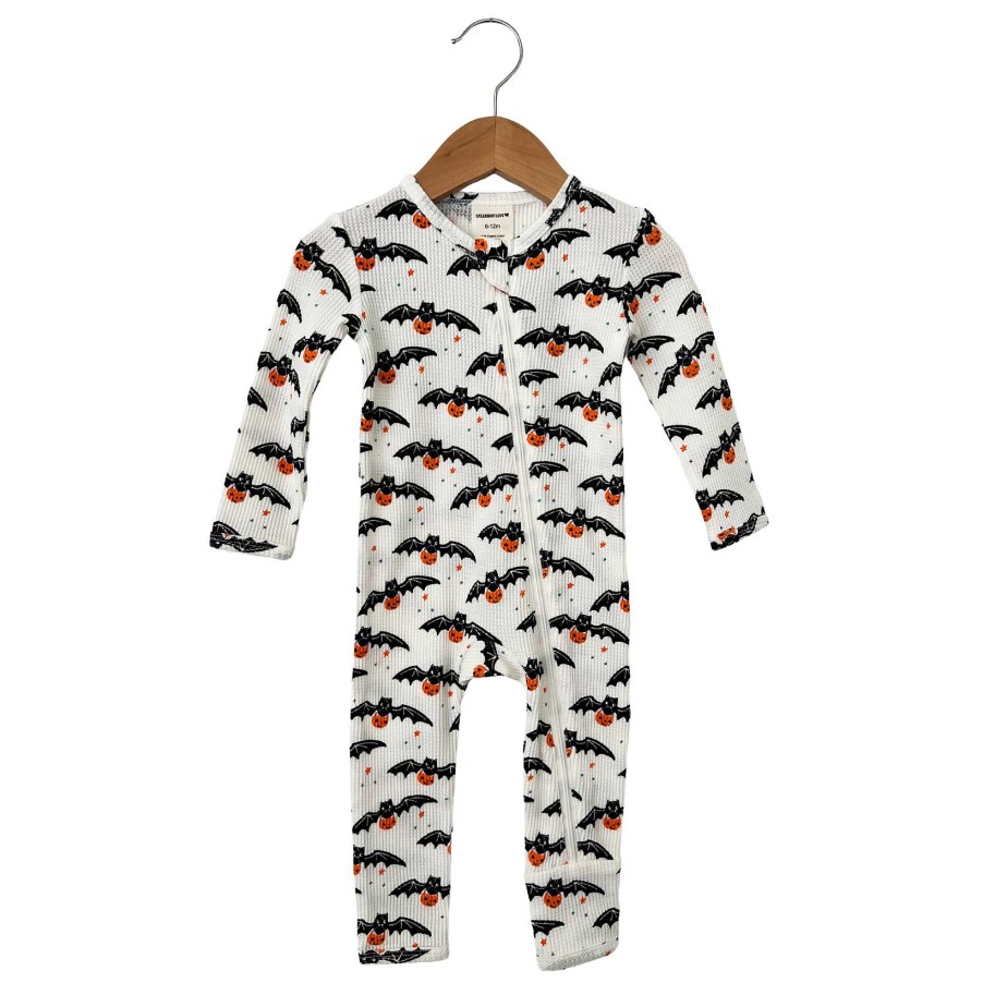 Boy SpearmintLOVE | Organic Waffle Basic Zip Romper, Trick Or Treating Bat