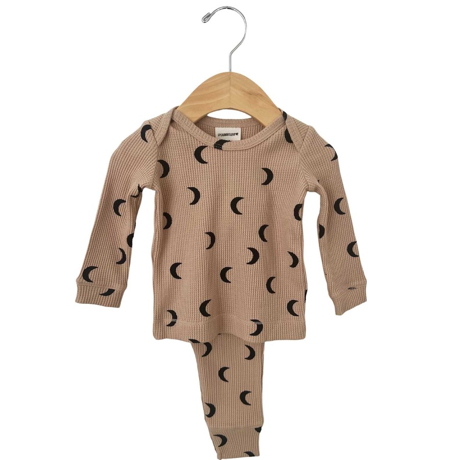 Girl SpearmintLOVE | Organic Waffle 2-Piece Set, Tan/Black Moon