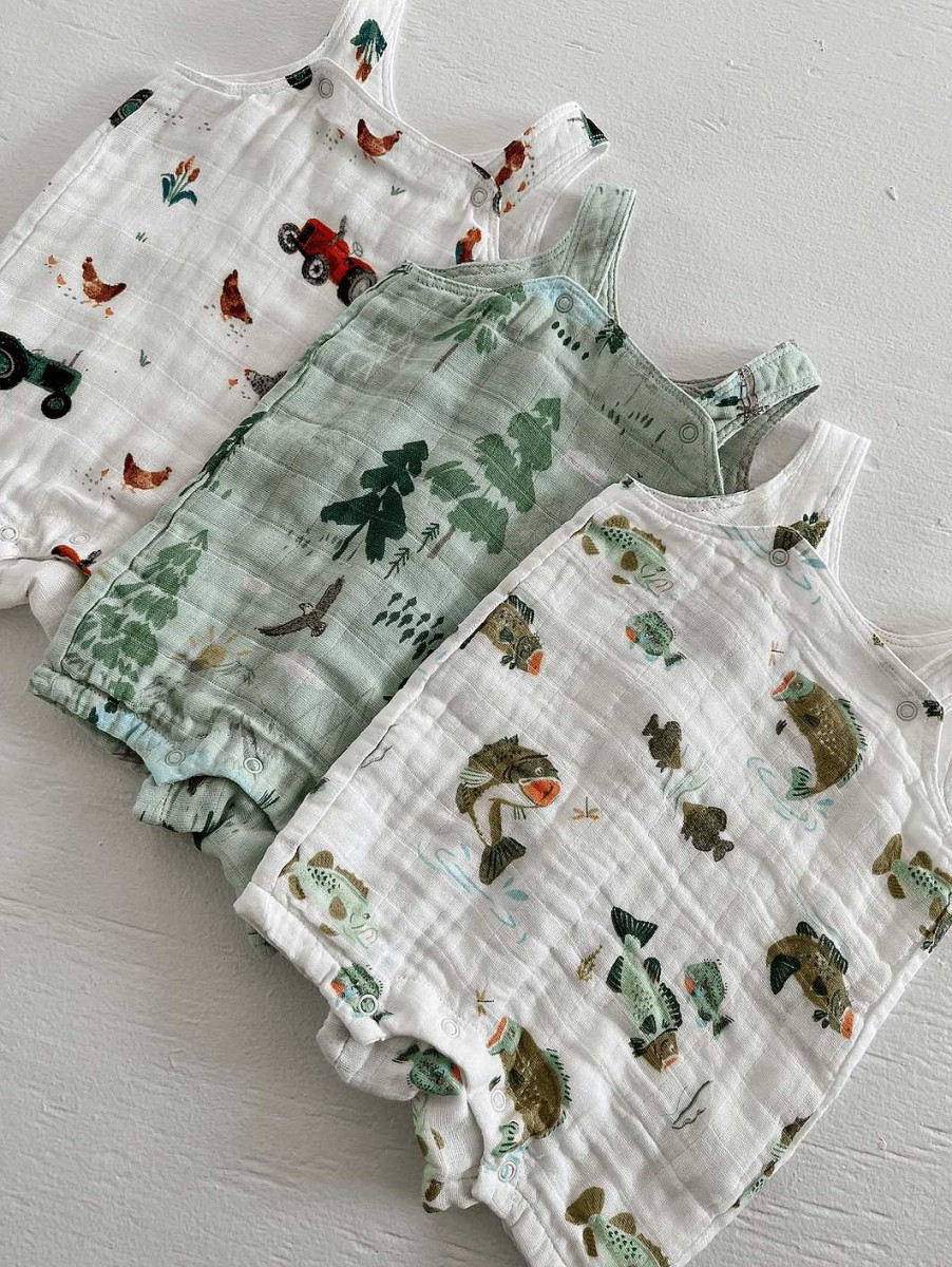 Boy Angel Dear | Muslin Overall Shortie, Mountain Cabin