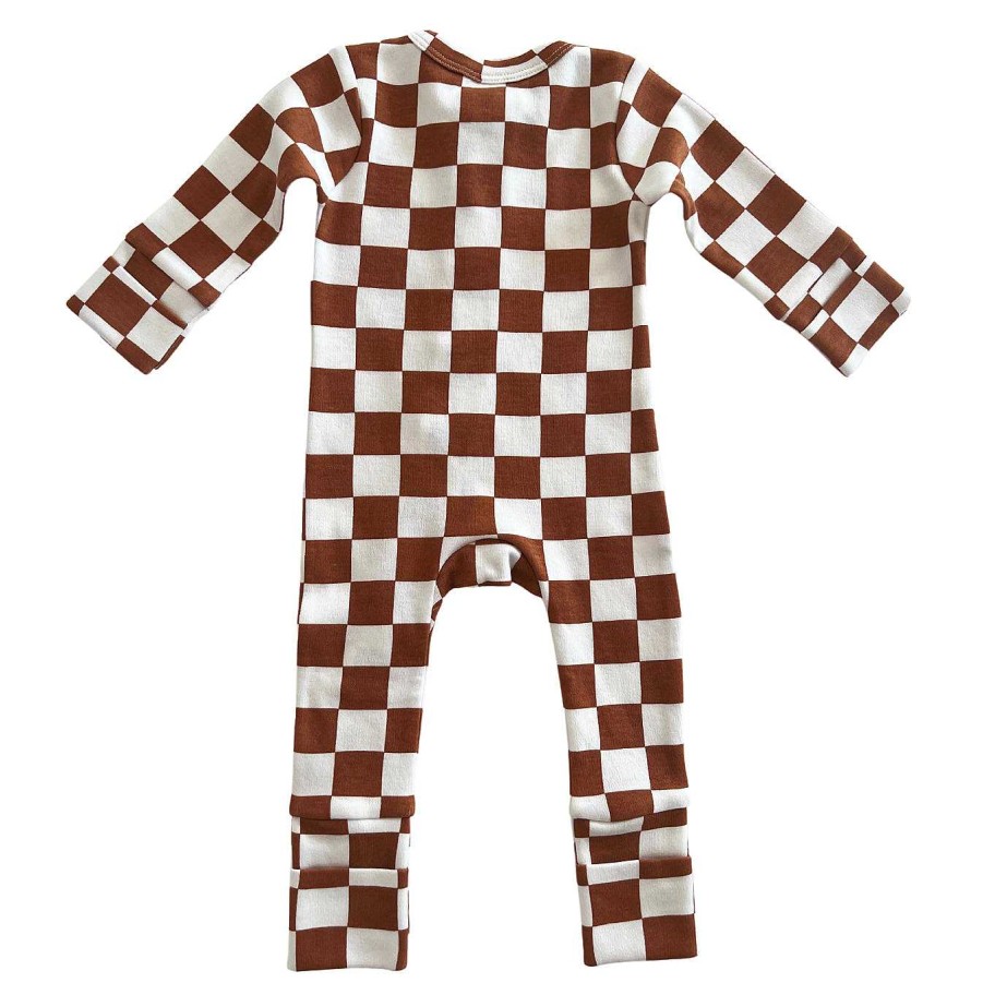 Boy SIIX Collection | Stracciatella Checkerboard / Organic 2-Way Zip Romper