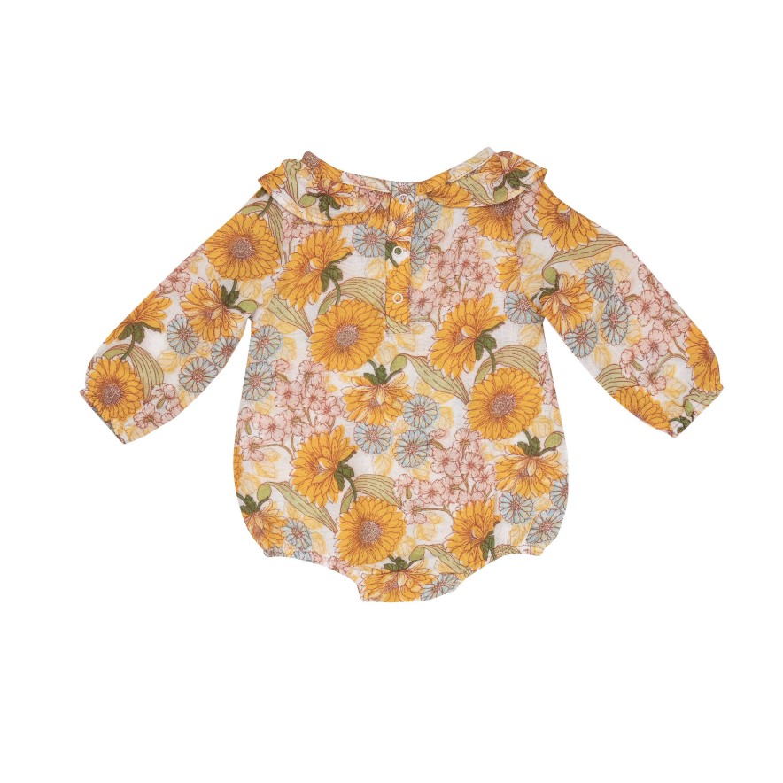 Girl Angel Dear | Muslin Ruffle Collar Bubble Bodysuit, Sunflower Child