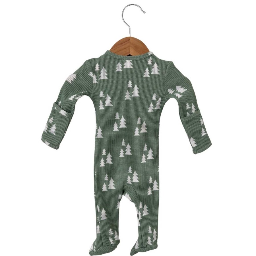 Boy SpearmintLOVE | Organic Waffle Basic Zip Footie, Alpine Trees