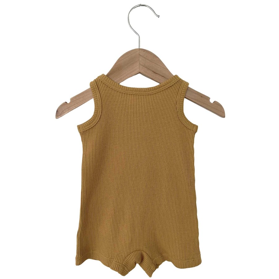 Boy SpearmintLOVE | Organic Waffle Shortie Romper, Honey