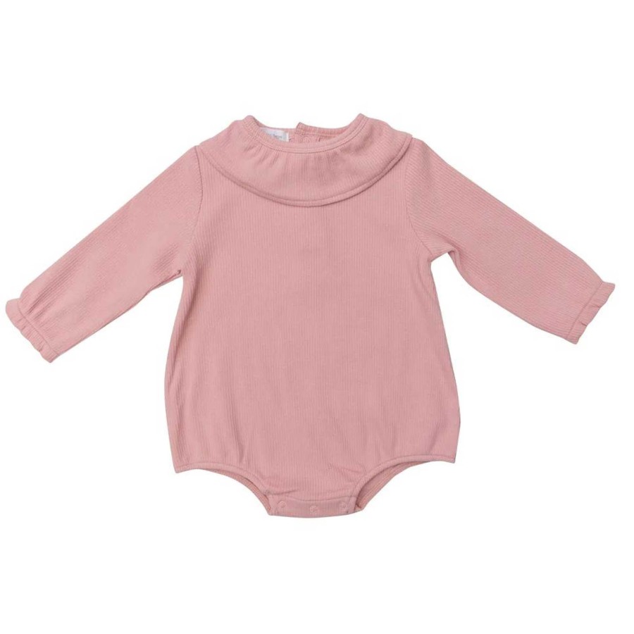 Girl Angel Dear | Ribbed Ruffle Collar Bubble Bodysuit, Powder Pink