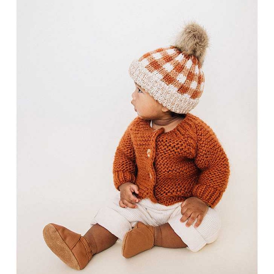 Girl Huggalugs | Garter Stitch Cardigan Sweater, Chili