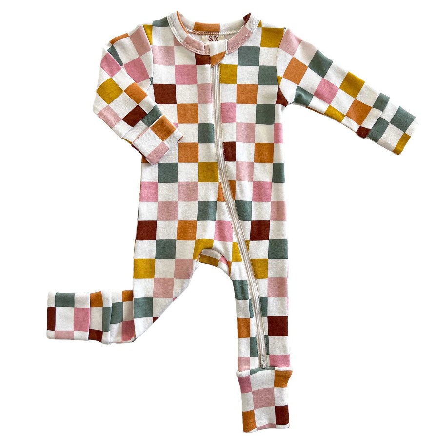 Girl SIIX Collection | Cake Pop Checkerboard / Organic 2-Way Zip Romper