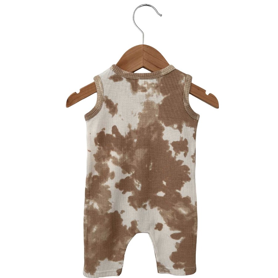 Boy SpearmintLOVE | Organic Waffle Easy Romper, Almond Tie Dye