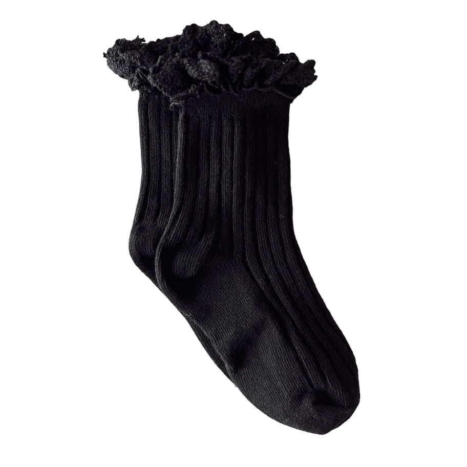 Accessories Sold by SpearmintLOVE | Lace Trim Ribbed Socks, Black