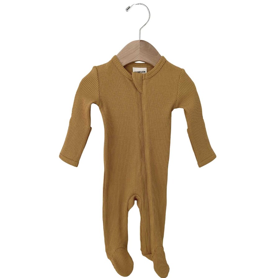 Boy SpearmintLOVE | Organic Waffle Basic Zip Footie, Honey