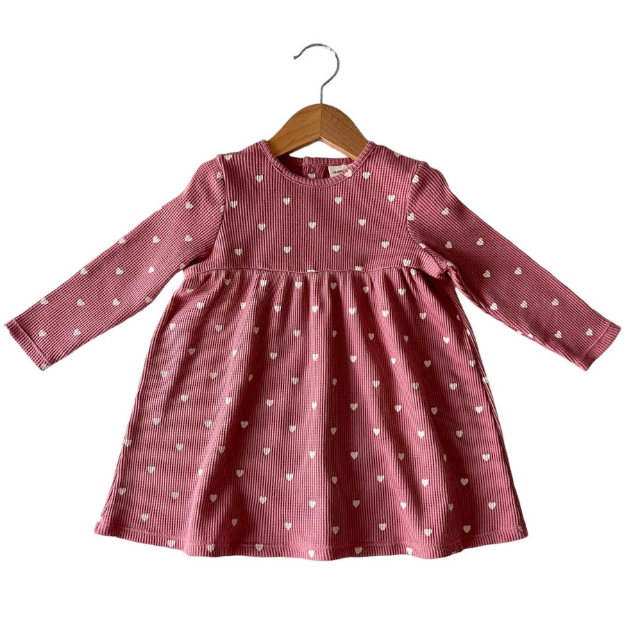 Girl SpearmintLOVE | Organic Waffle Simple Dress, Mauve Heart