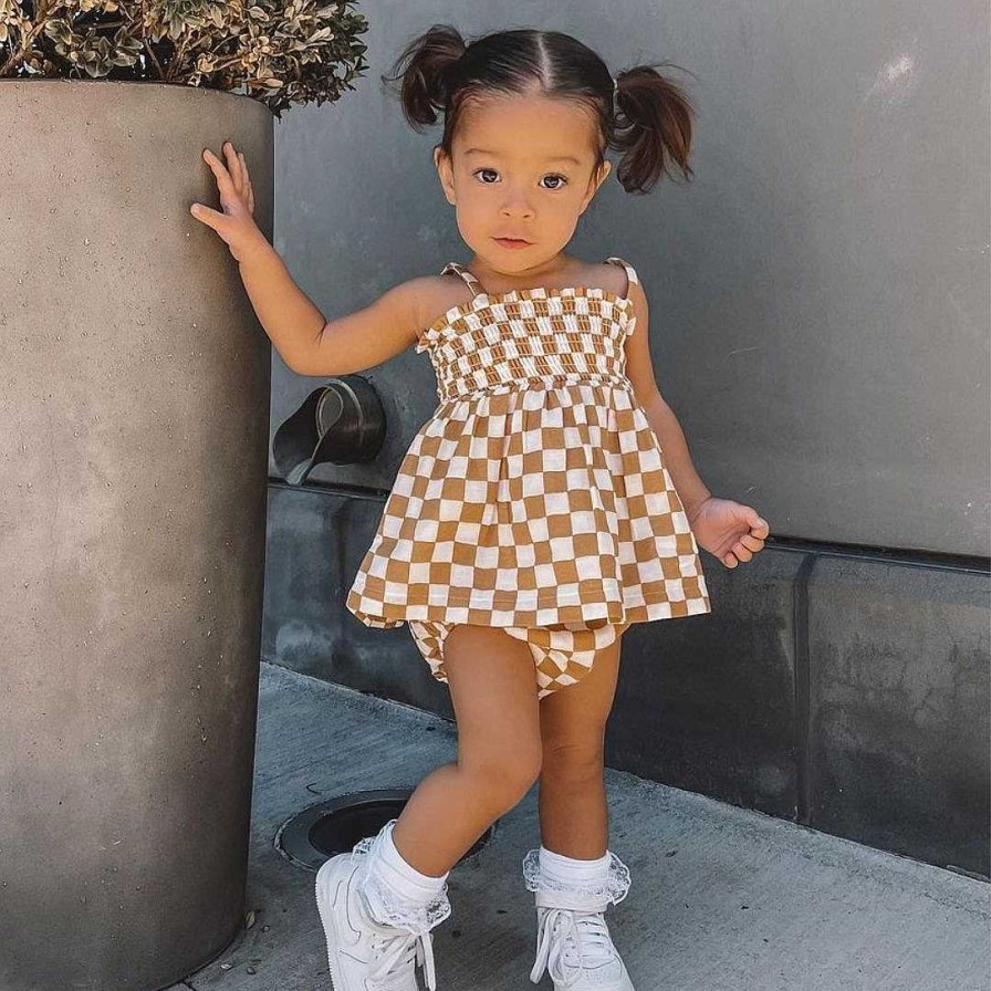 Girl SIIX Collection | Sundae Checkerboard / Organic Smocked Set