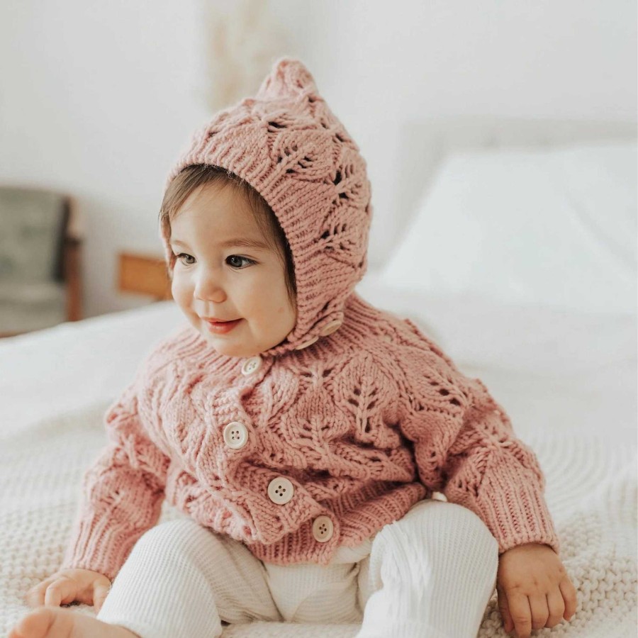 Girl Huggalugs | Leaf Lace Cardigan Sweater, Rosy