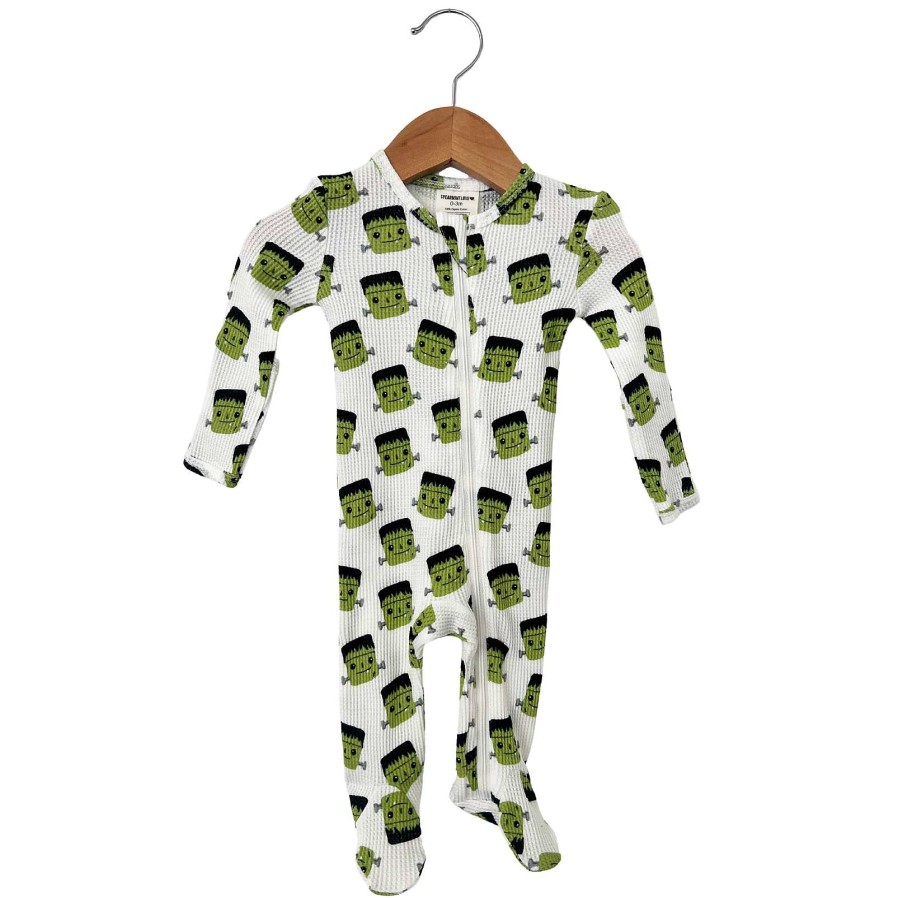 Boy SpearmintLOVE | Organic Waffle Basic Zip Footie, Halloween Monster