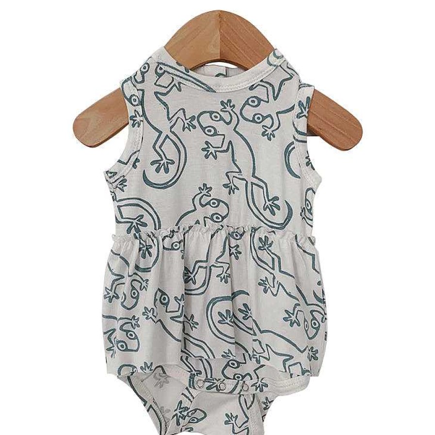 Girl SpearmintLOVE | Sleeveless Skirted Bodysuit, Lizard Cloud White