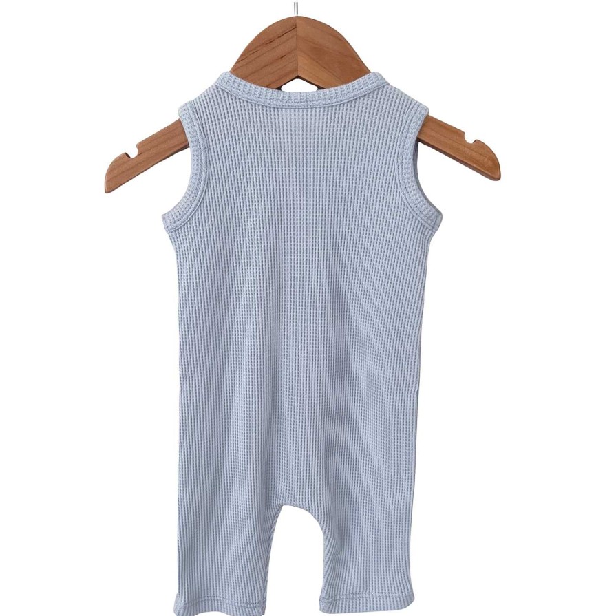 Boy SpearmintLOVE | Organic Waffle Easy Romper, Baby Blue