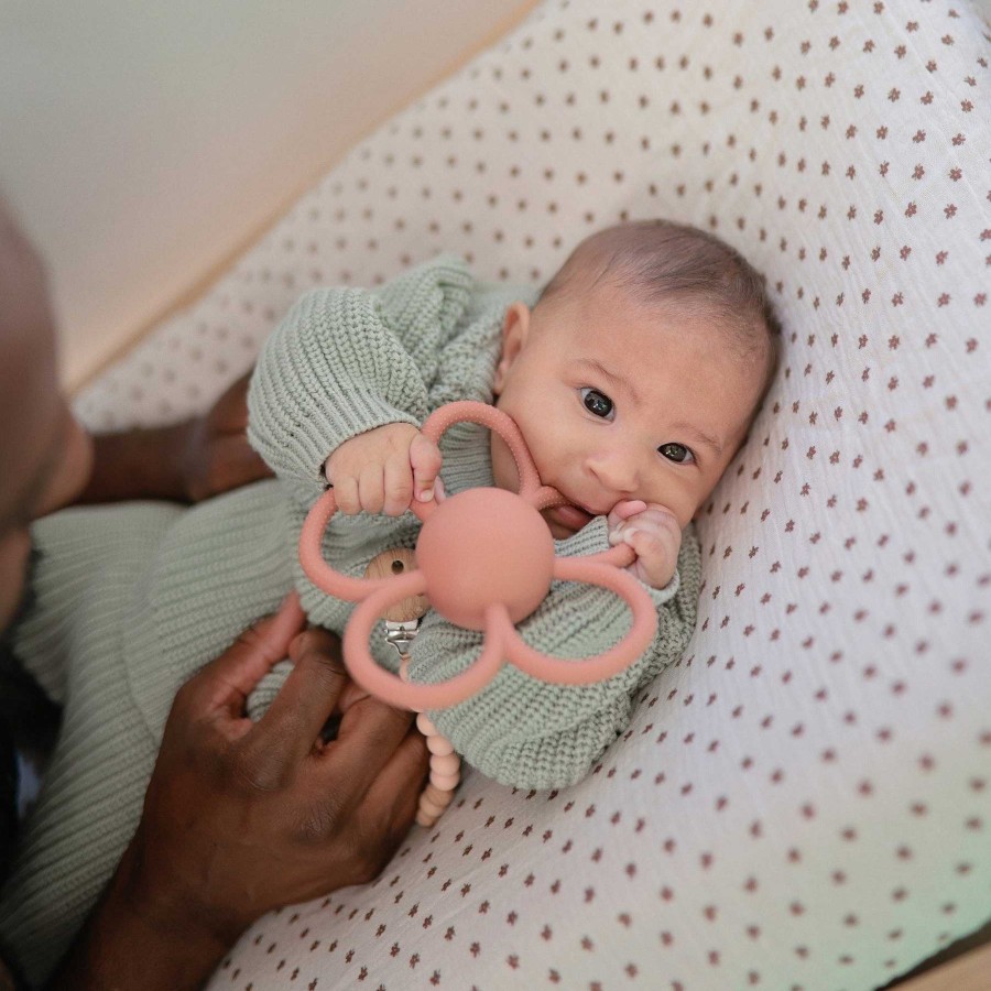 Baby Stuff mushie | Daisy Rattle Teether, Dusty Rose