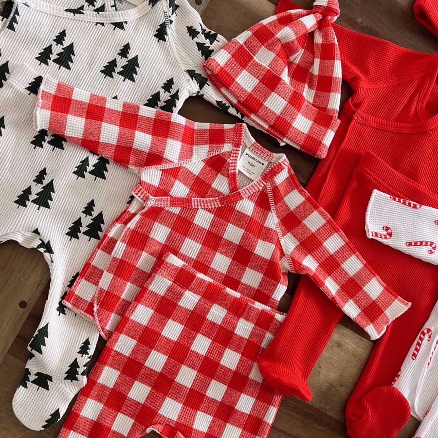 Girl SpearmintLOVE | Organic Waffle Kimono & Pant Set, Red Plaid