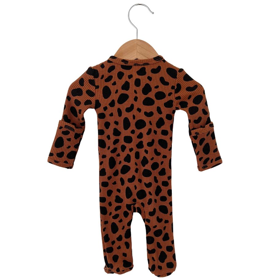 Boy SpearmintLOVE | Organic Waffle Basic Zip Footie, Black Spot