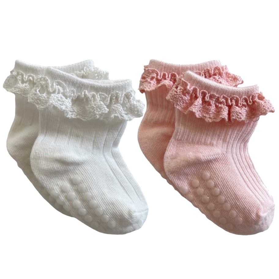 Accessories Sold by SpearmintLOVE | 2-Pack Everyday Ruffle Socks, White & Light Pink