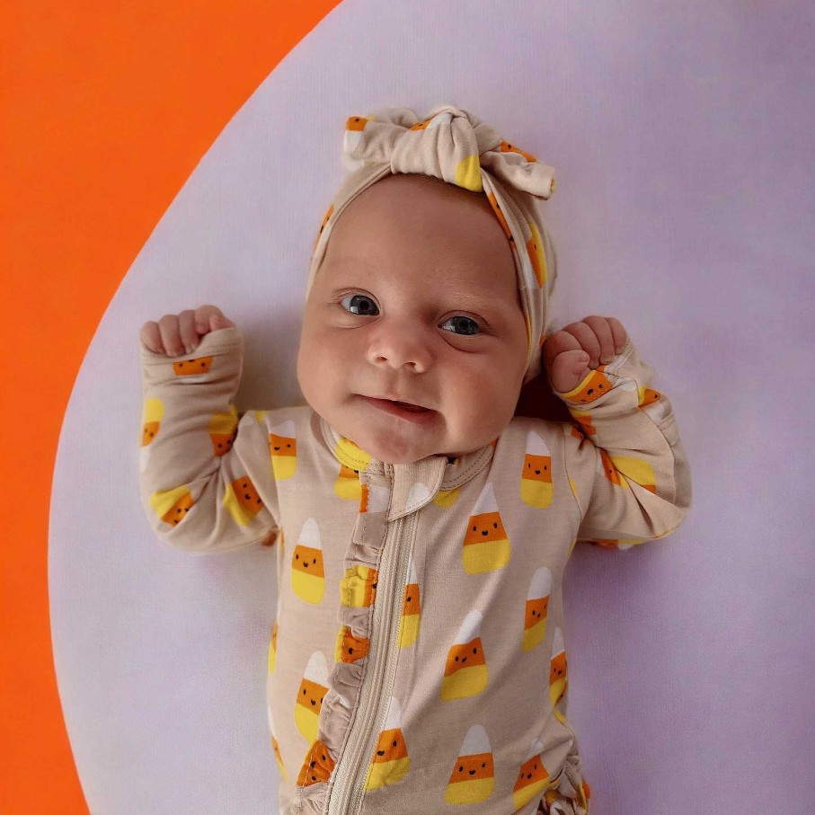 Girl SpearmintLOVE | 2-Way Ruffle Zip Footie, Candy Corn