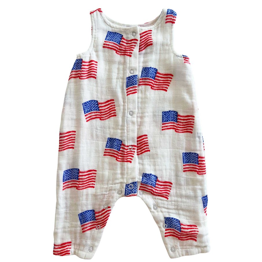 Boy Angel Dear | Muslin Sleeveless Romper, American Flag