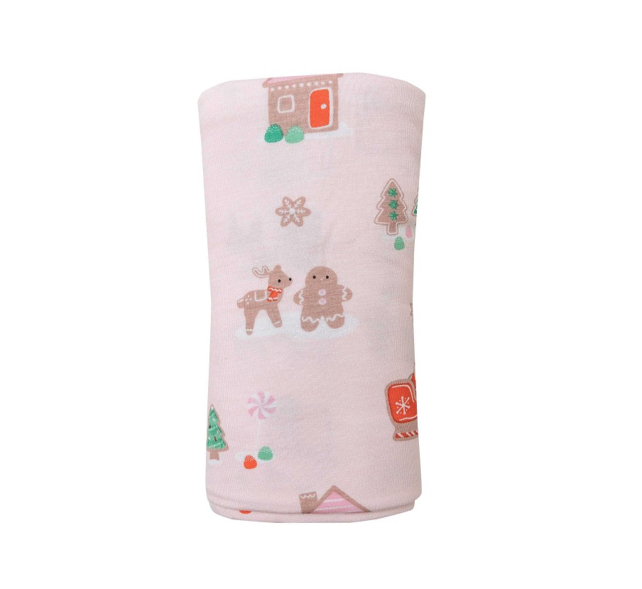 Baby Stuff Angel Dear | Stretch Swaddle, Pink Gingerbread Sleigh