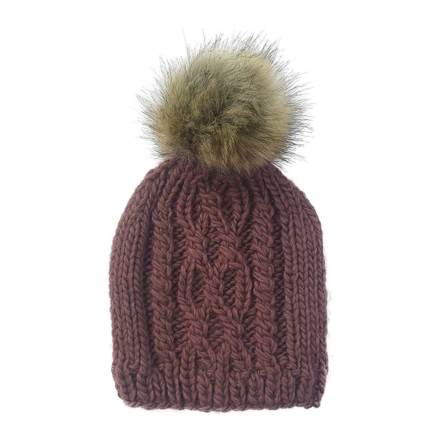 Accessories The Blueberry Hill | Cable Knit Fur Pom Hat, Mauve