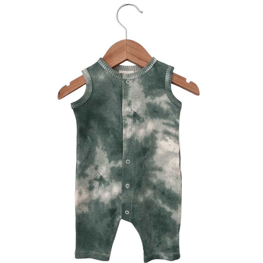 Boy SpearmintLOVE | Organic Waffle Easy Romper, Matcha Tie Dye