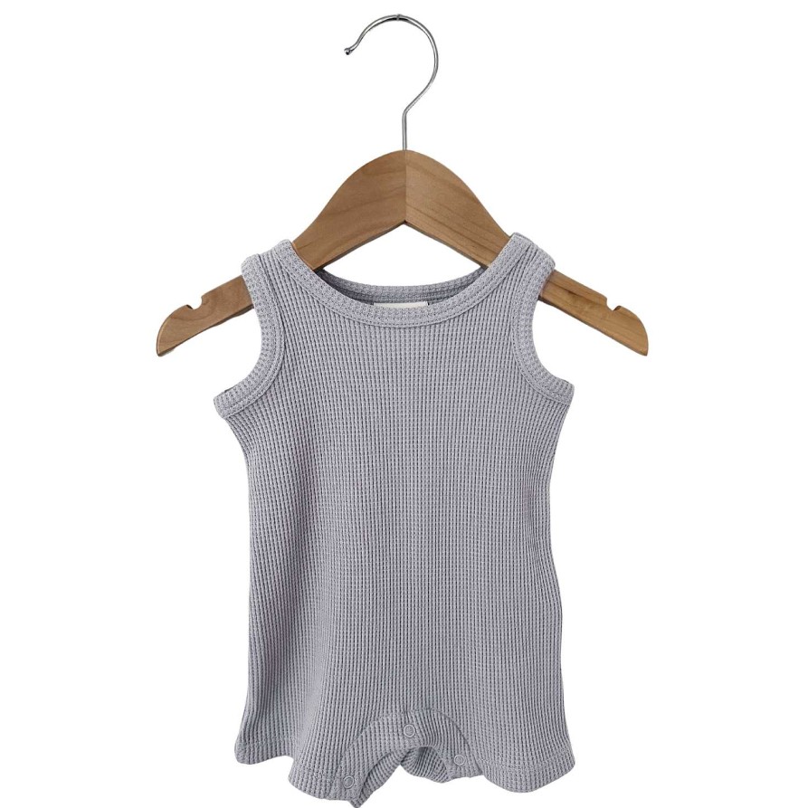 Boy SpearmintLOVE | Organic Waffle Shortie Romper, Silver