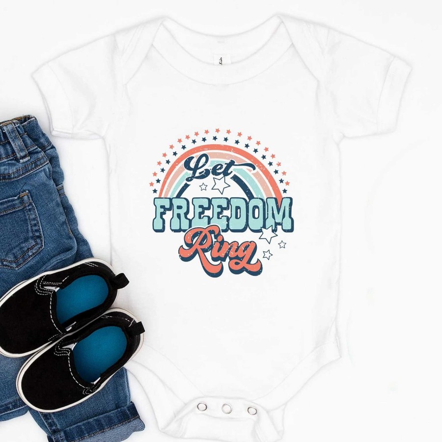 Boy The Juniper Shop | Let Freedom Ring Rainbow Short Sleeve Bodysuit, White