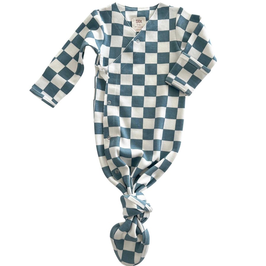 Boy SIIX Collection | Blueberry Muffin Checkerboard / Organic Kimono Knot Gown