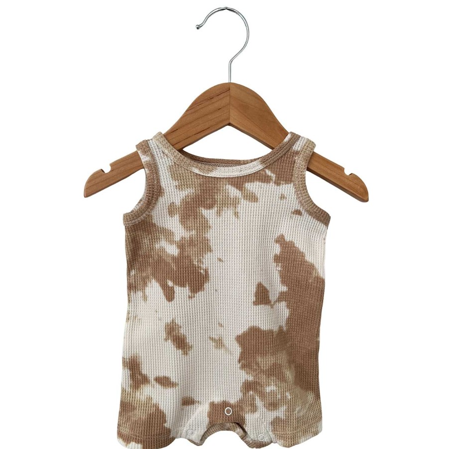 Boy SpearmintLOVE | Organic Waffle Shortie Romper, Almond Tie Dye