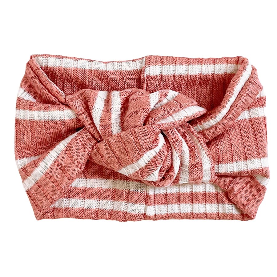 Girl Eyee Kids | Twist Knot Headband, Mauve/White Stripe