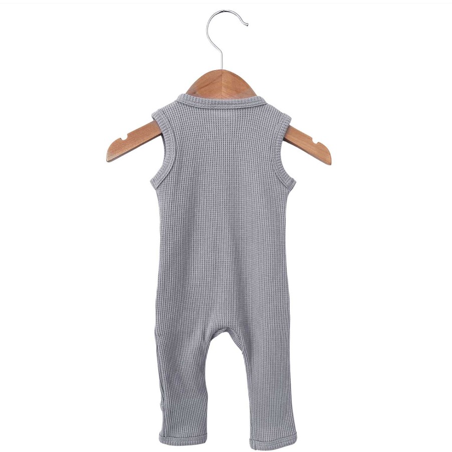 Boy SpearmintLOVE | Organic Waffle Sleeveless Zip Romper, Silver