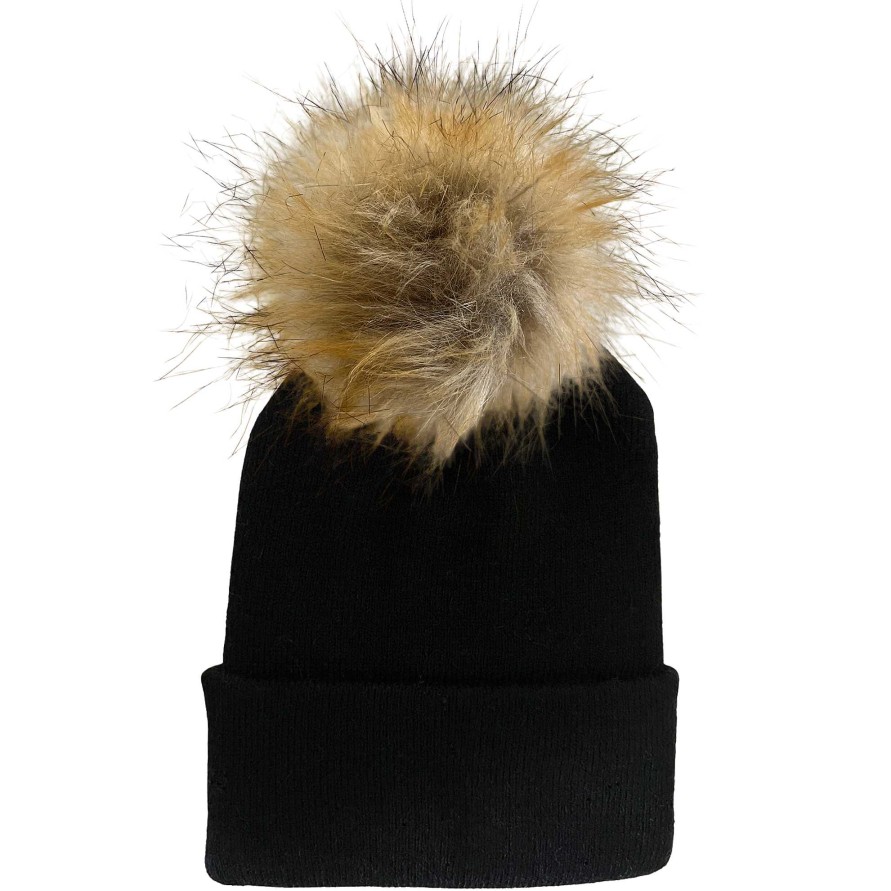 Accessories SpearmintLOVE | Baby'S First Hat, Black Fur Pom