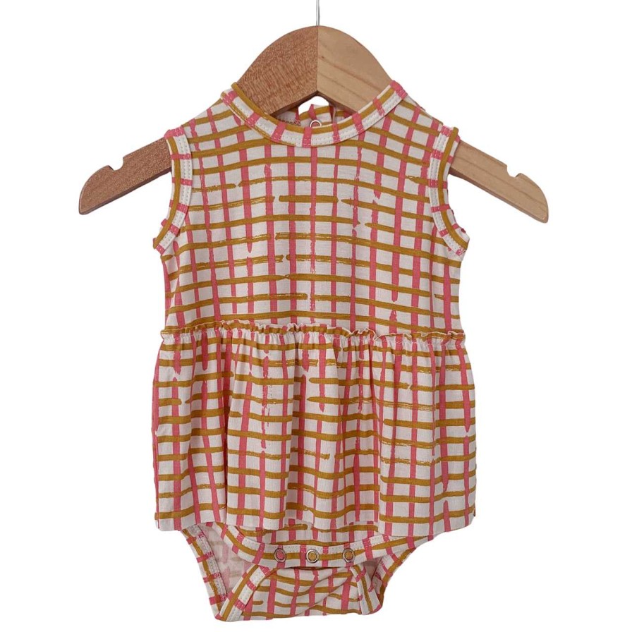 Girl SpearmintLOVE | Sleeveless Skirted Bodysuit, Pink Check