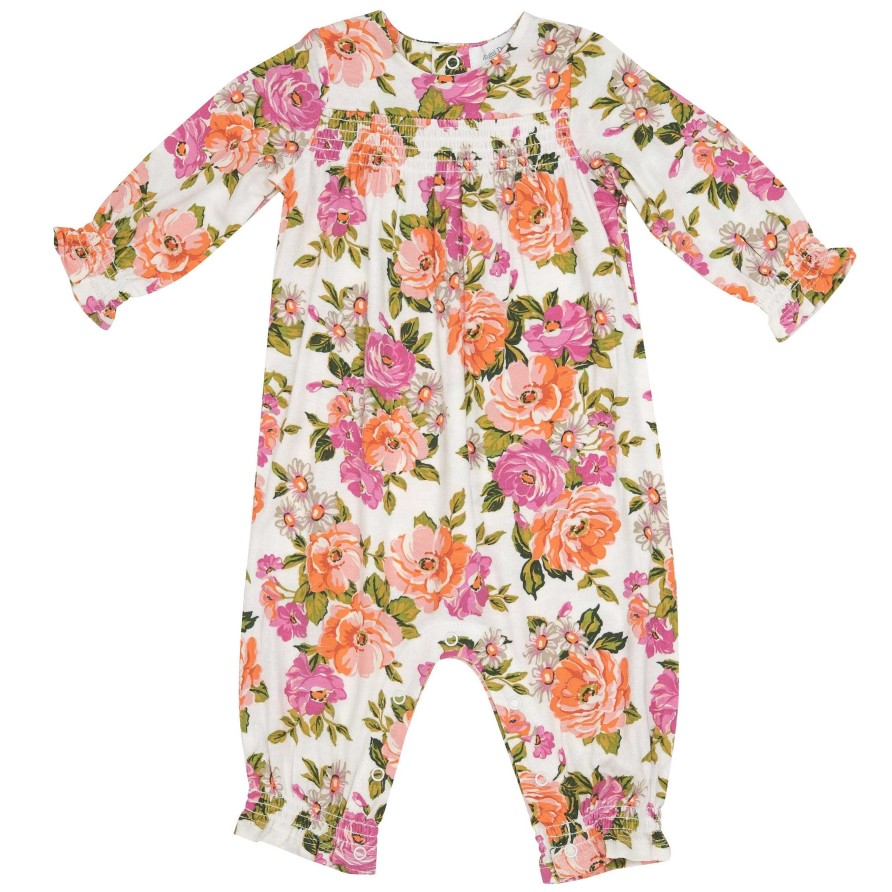 Girl Angel Dear | Smocked Romper, Wild Rose Floral Pink