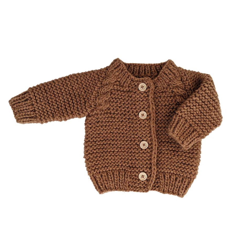 Girl Huggalugs | Garter Stitch Cardigan Sweater, Pecan