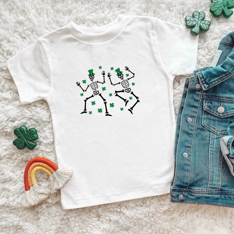 Boy The Juniper Shop | Shamrocks And Dancing Skeletons Short Sleeve Tee, White