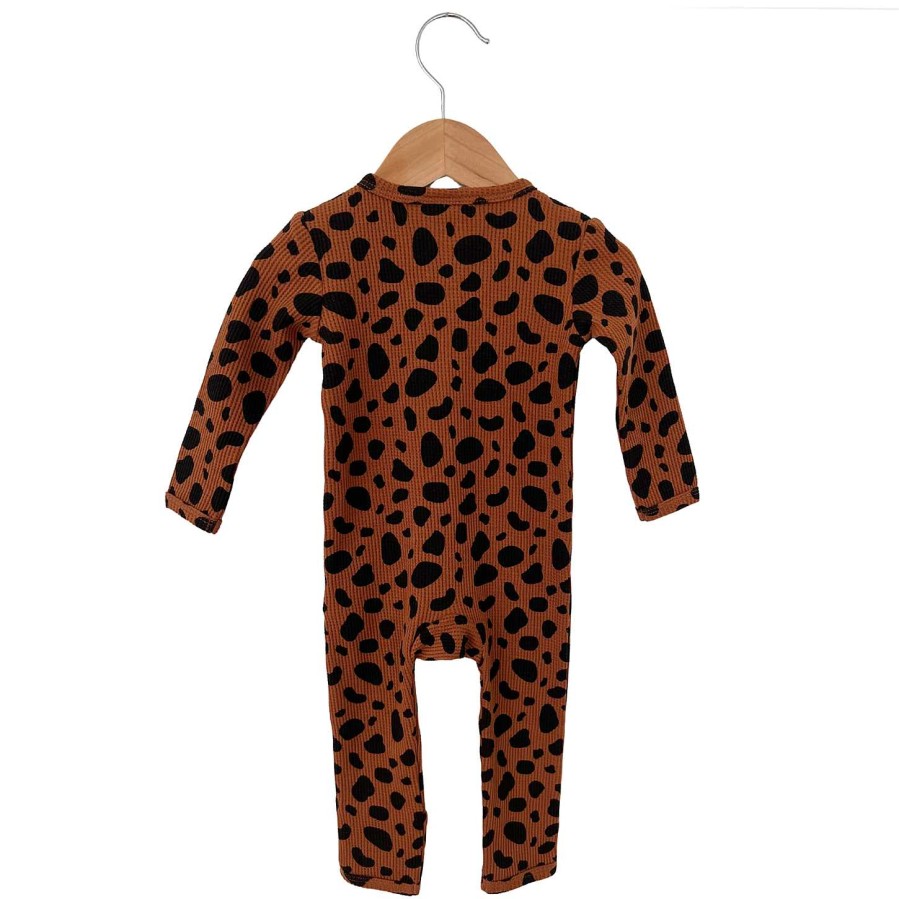 Boy SpearmintLOVE | Organic Waffle Basic Zip Romper, Black Spot