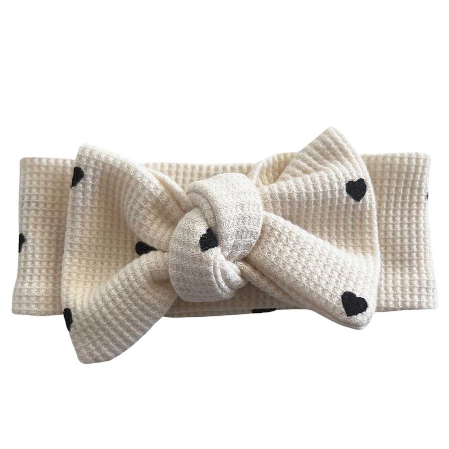 Girl SpearmintLOVE | Organic Waffle Knot Bow, Black Heart