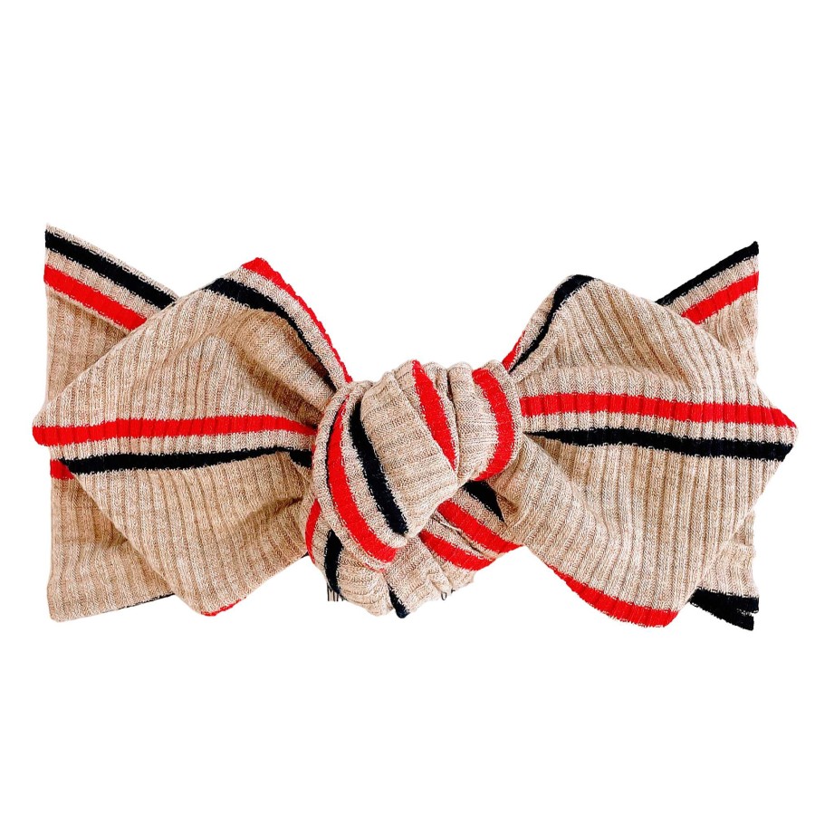 Girl Eyee Kids | Top Knot Headband, Ribbed Red Nautical Stripe