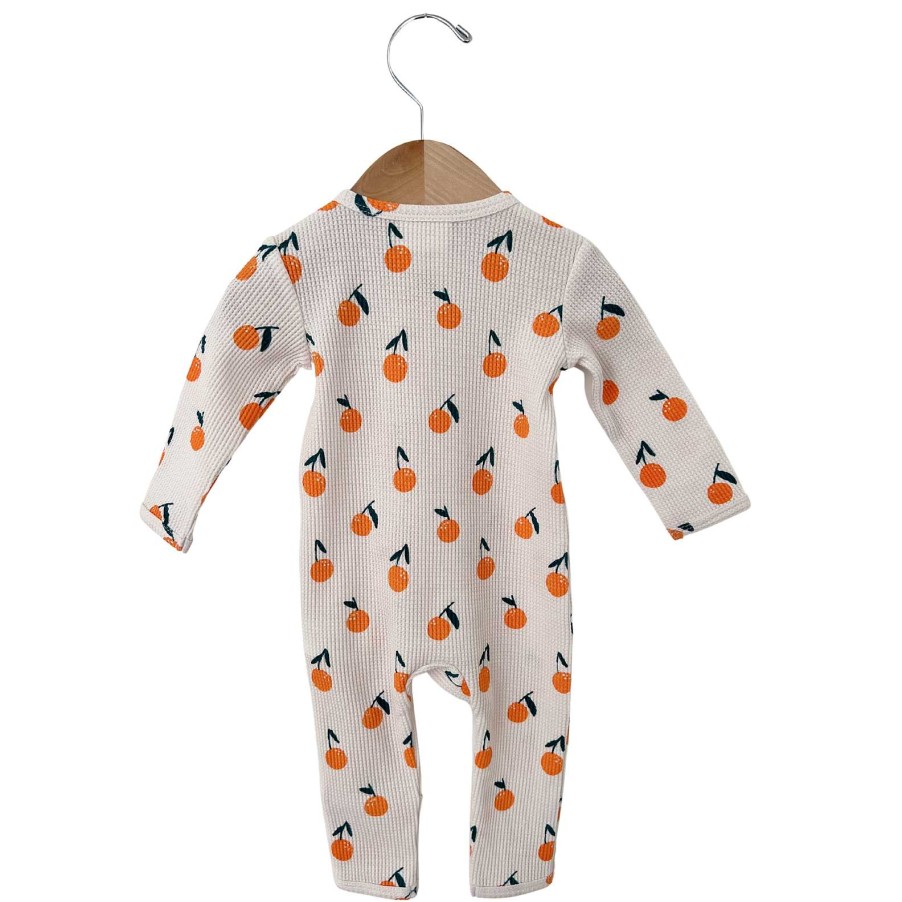 Boy SpearmintLOVE | Organic Waffle Basic Zip Romper, Oranges