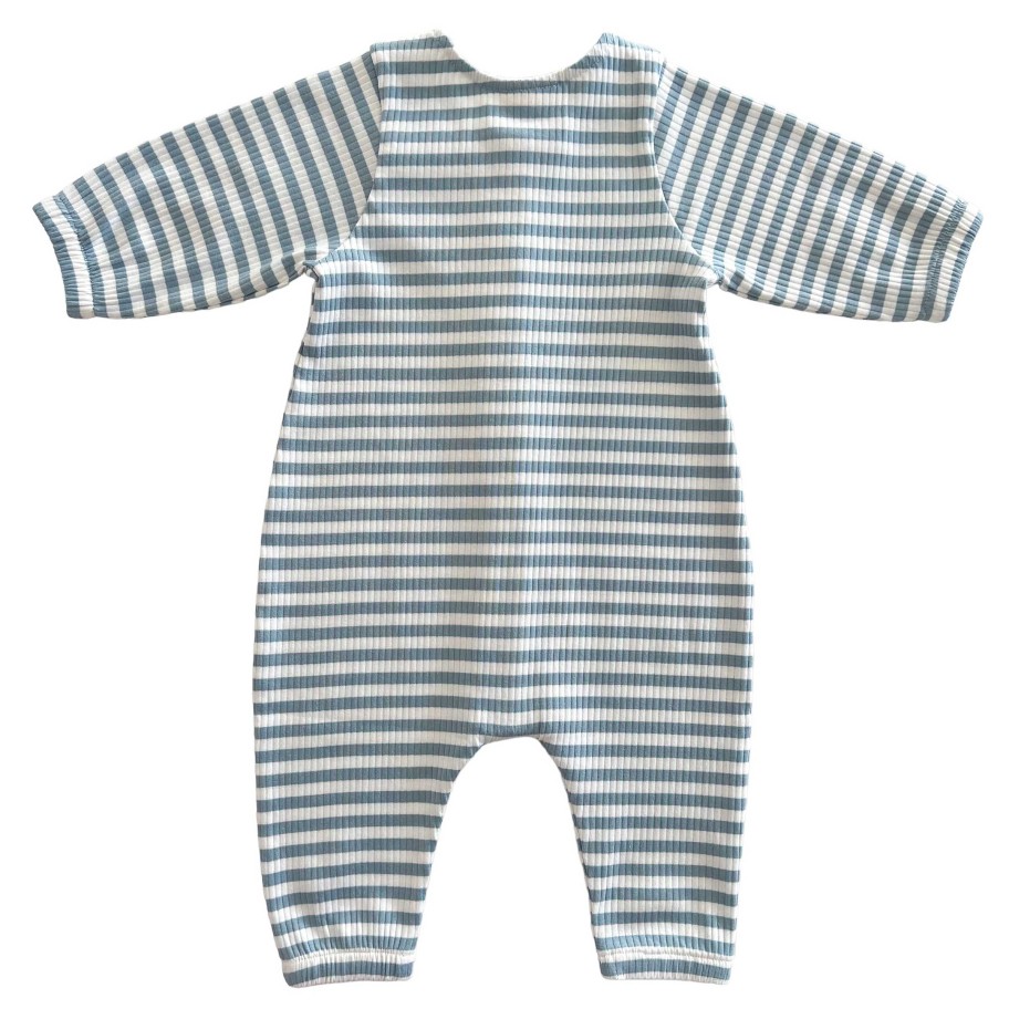 Boy SIIX Collection | Dusty Blue Stripe / Organic Ribbed Long Sleeve Bay Jumpsuit