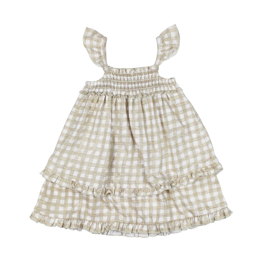 Girl L'ovedbaby | Organic Smocked Summer Dress, Stone Gingham