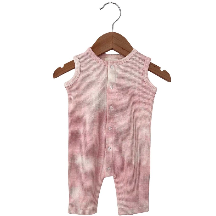 Boy SpearmintLOVE | Organic Waffle Easy Romper, Ballet Pink Tie Dye