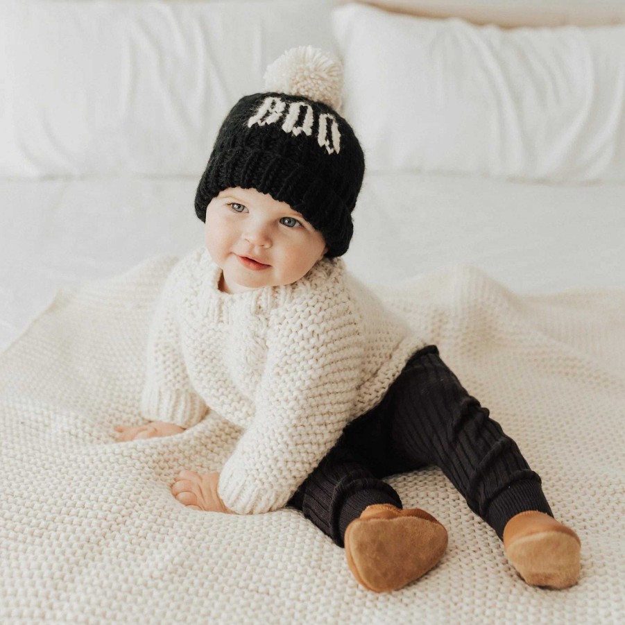 Accessories Huggalugs | Boo Knit Pom Hat, Black