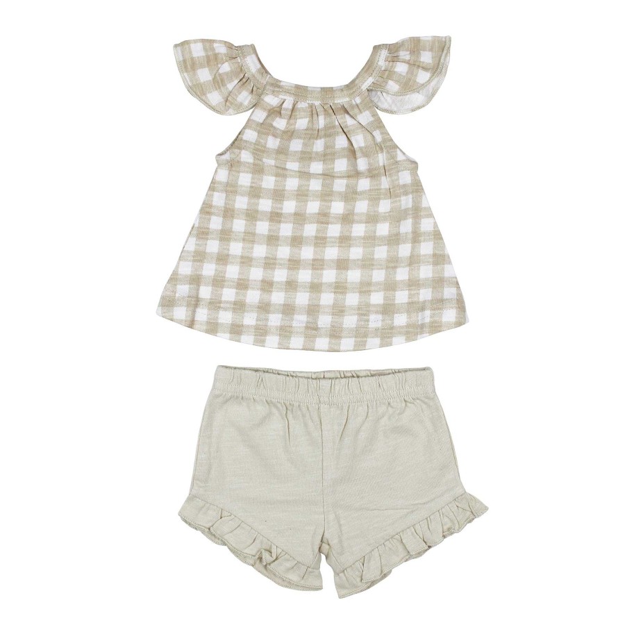 Girl L'ovedbaby | Organic Tank & Tap Short Set, Stone Gingham